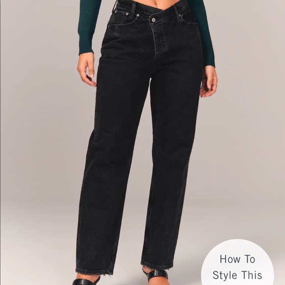 Abercrombie Curve Love The Dad High Rise Black Rinse Wash - Picture 2 of 6